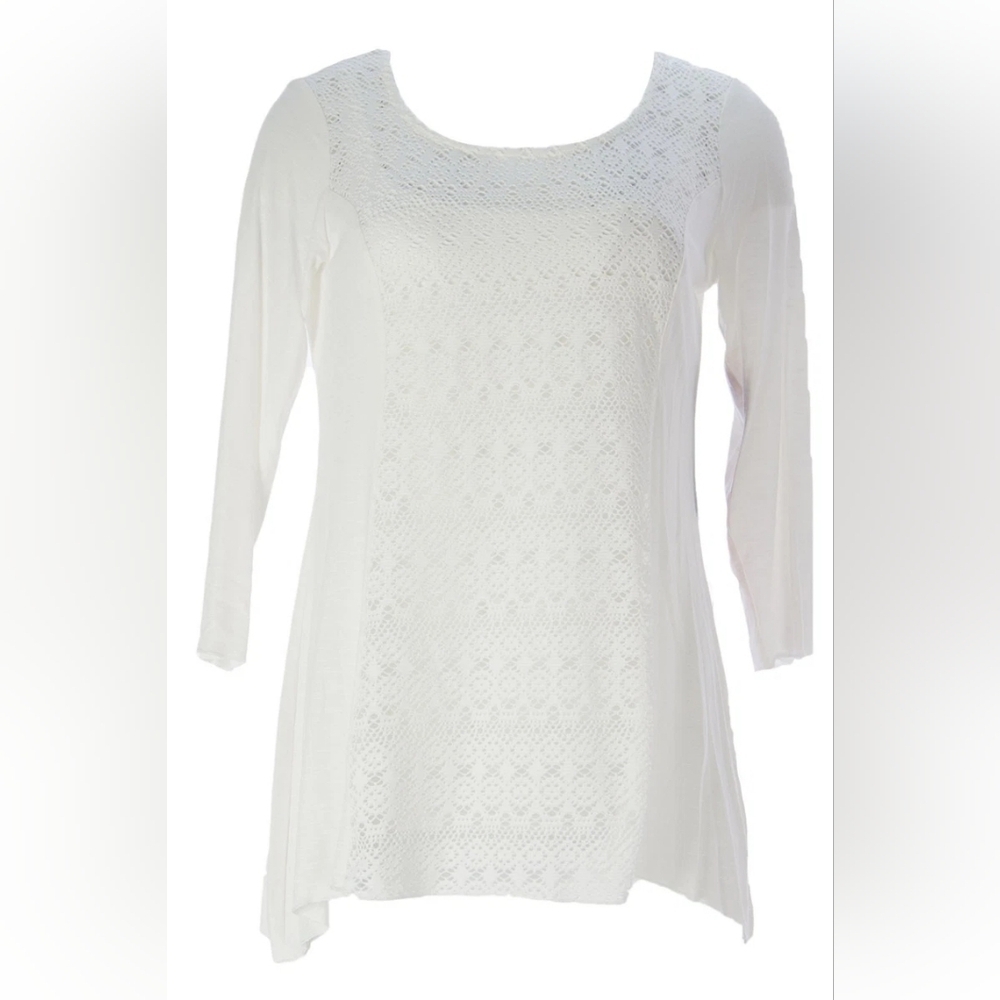 Miraclebody by Miraclesuit Women's Ivory Mix Media Eyelet Scoop Neck Top NWT SM